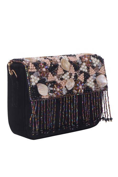 Shop_Nazaakat By Samara Singh_Black Beads, Pearls Beaded Designer Handbag _Online_at_Aza_Fashions