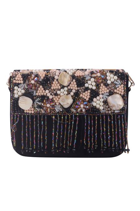 Nazaakat By Samara Singh_Black Beads, Pearls Beaded Designer Handbag _at_Aza_Fashions