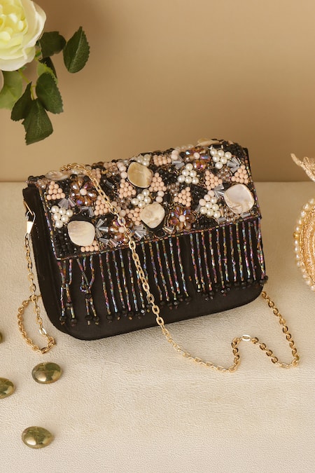 Nazaakat By Samara Singh Black Beaded Designer Handbag 