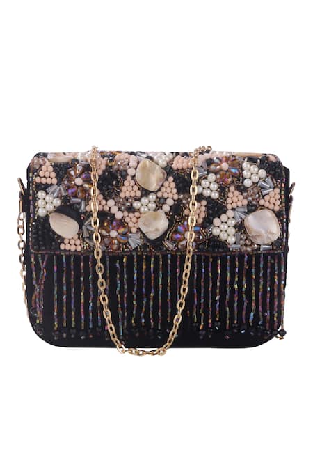 Nazaakat By Samara Singh Black Beaded Designer Handbag 