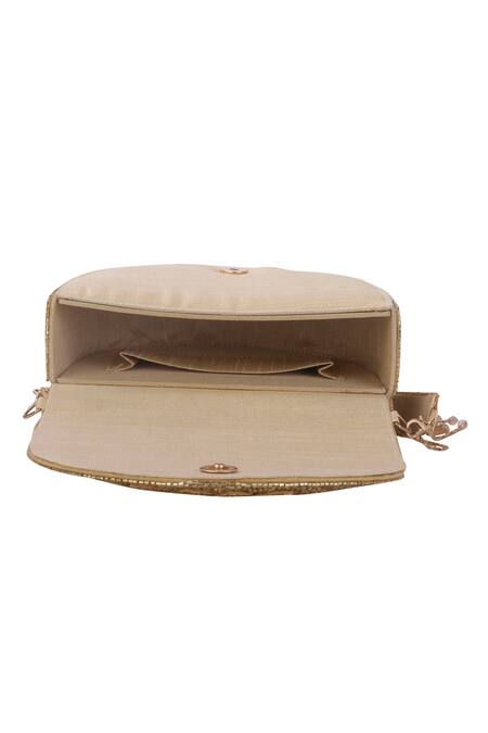 Nazaakat By Samara Singh_Gold Beads Designer Silk Handbag With Detachable Handle _Online_at_Aza_Fashions