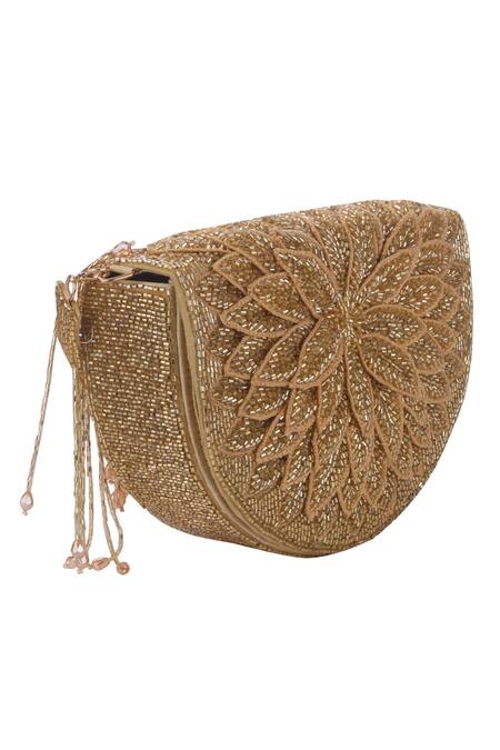 Buy_Nazaakat By Samara Singh_Gold Beads Designer Silk Handbag With Detachable Handle _Online_at_Aza_Fashions