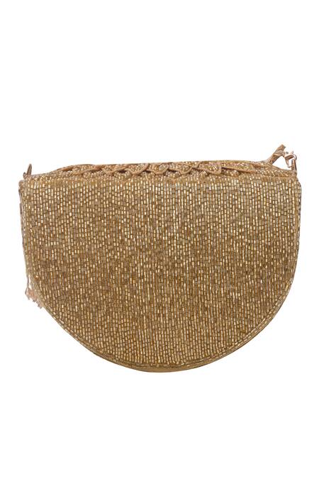 Shop_Nazaakat By Samara Singh_Gold Beads Designer Silk Handbag With Detachable Handle _Online_at_Aza_Fashions