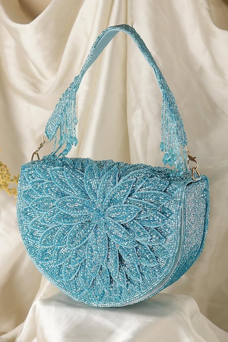 Nazaakat By Samara Singh Blue Silk Designer Handbag 
