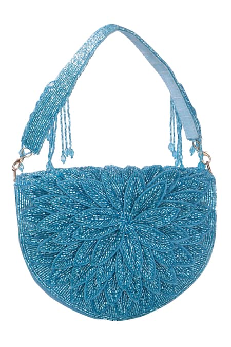 Nazaakat By Samara Singh Blue Silk Designer Handbag 