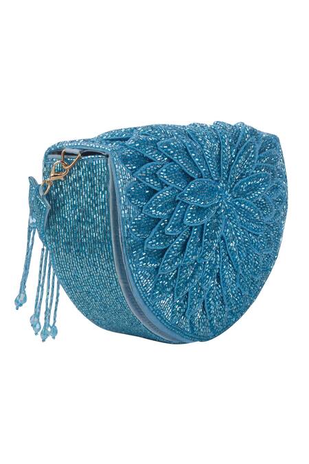 Shop_Nazaakat By Samara Singh_Blue Beads Silk Designer Handbag _Online_at_Aza_Fashions