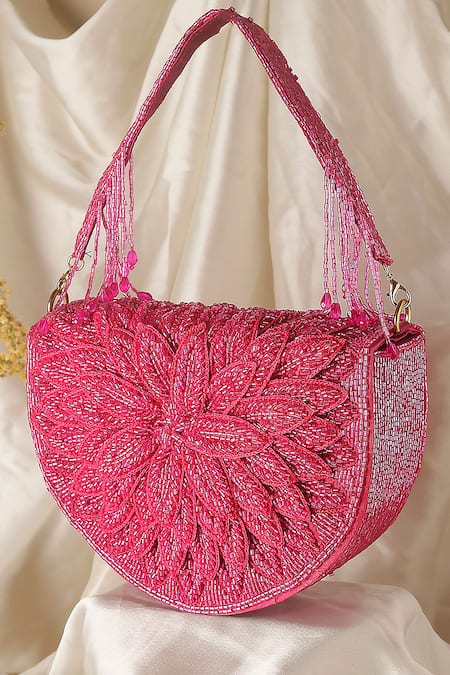 Nazaakat By Samara Singh Designer Pink Silk Handbag With Detachable Handle 