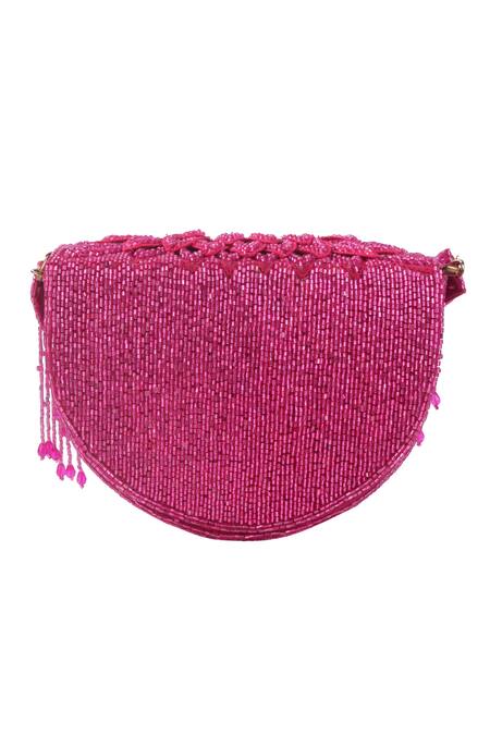 Nazaakat By Samara Singh_Pink Beads Designer Silk Handbag With Detachable Handle _Online_at_Aza_Fashions