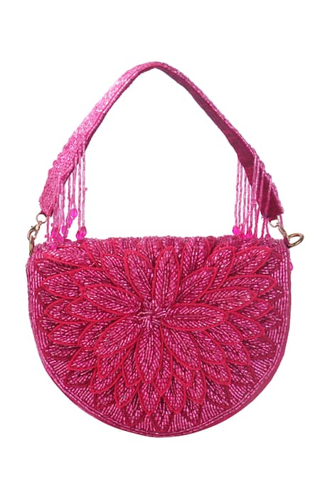 Nazaakat By Samara Singh Designer Pink Silk Handbag With Detachable Handle 