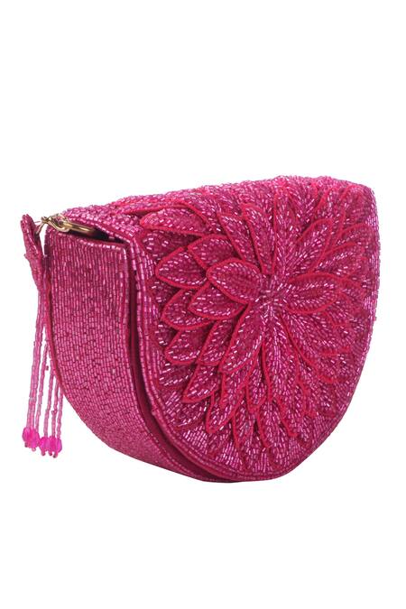 Buy_Nazaakat By Samara Singh_Pink Beads Designer Silk Handbag With Detachable Handle _Online_at_Aza_Fashions