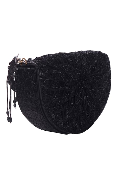 Shop_Nazaakat By Samara Singh_Black Designer Silk Handbag _Online_at_Aza_Fashions