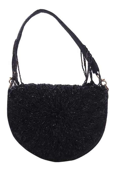 Nazaakat By Samara Singh Designer Black Silk Handbag 