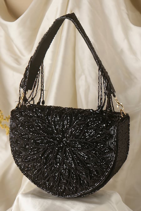 Nazaakat By Samara Singh Designer Black Silk Handbag 