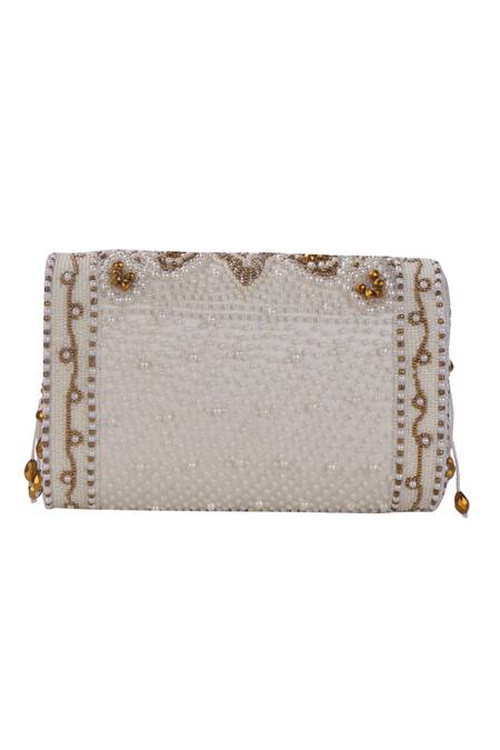 Nazaakat By Samara Singh_Off White Beads, Sequins Beaded Designer Handbag With Detachable Handle _Online_at_Aza_Fashions