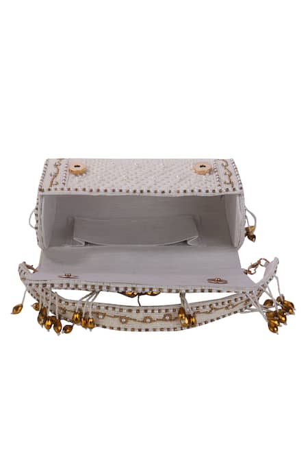 Shop_Nazaakat By Samara Singh_Off White Beads, Sequins Beaded Designer Handbag With Detachable Handle _Online_at_Aza_Fashions