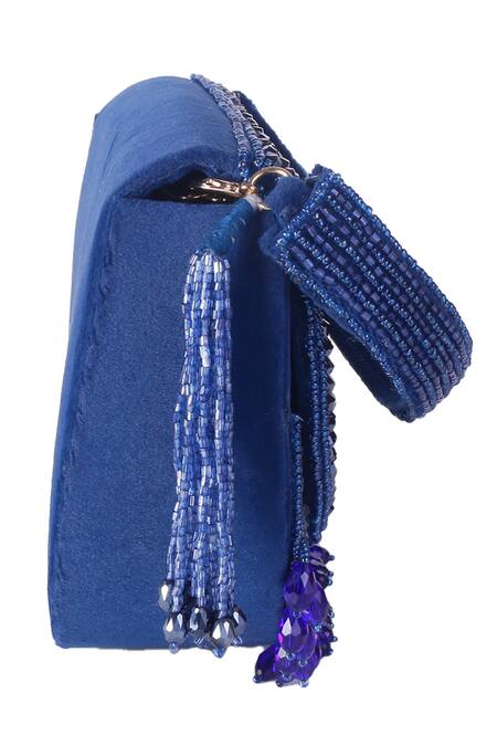 Shop_Nazaakat By Samara Singh_Blue Beads, Tassels Beaded Silk Handbag_Online_at_Aza_Fashions
