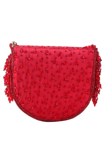 Buy_Nazaakat By Samara Singh_Red Beads, Sequins Beaded Silk Handbag _Online_at_Aza_Fashions