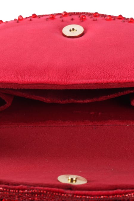Shop_Nazaakat By Samara Singh_Red Beads, Sequins Beaded Silk Handbag _Online_at_Aza_Fashions