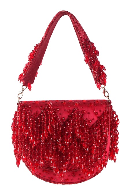 Nazaakat By Samara Singh Beaded Red Silk Handbag 