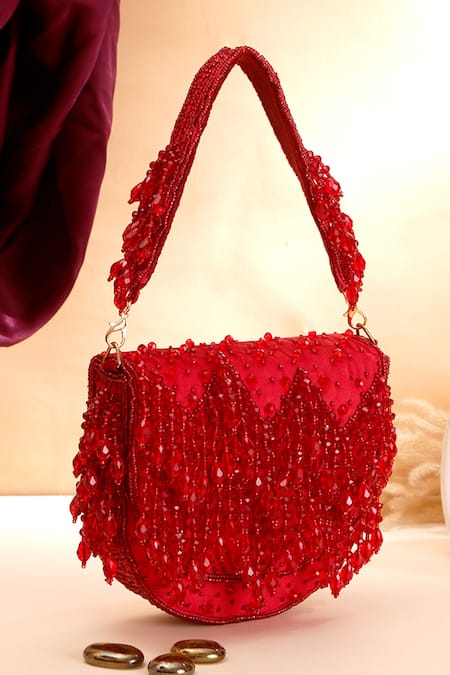 Nazaakat By Samara Singh Beaded Red Silk Handbag 