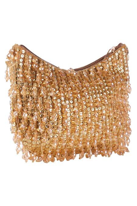 Shop_Nazaakat By Samara Singh_Gold Sequins, Beads Designer Handbag_Online_at_Aza_Fashions