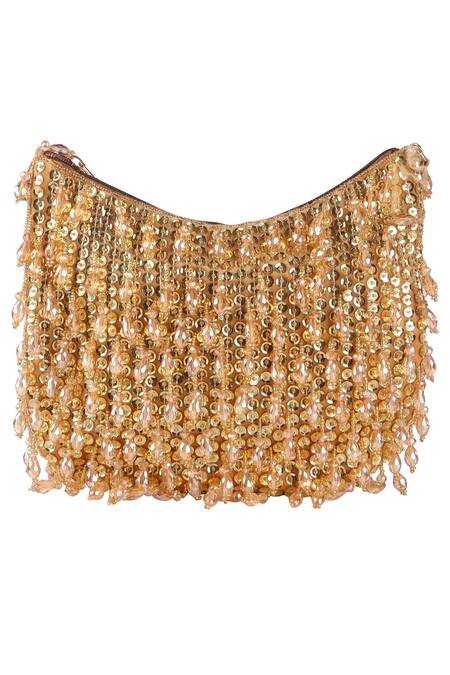 Nazaakat By Samara Singh_Gold Sequins, Beads Designer Handbag_at_Aza_Fashions