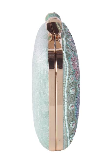 Nazaakat By Samara Singh_Green Embroidery, Beads Floral Clutch With Sling _Online_at_Aza_Fashions