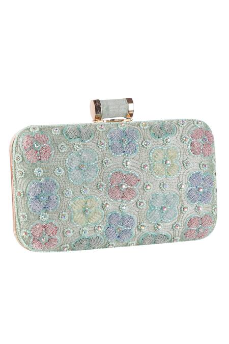 Buy_Nazaakat By Samara Singh_Green Embroidery, Beads Floral Clutch With Sling 