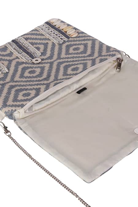 Samyukta Singhania_Gray Beads Designer Silk Handbag With Detachable Sling _Online_at_Aza_Fashions