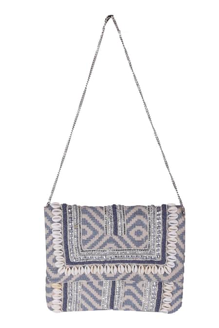 Shop_Samyukta Singhania_Gray Beads Designer Silk Handbag With Detachable Sling _at_Aza_Fashions