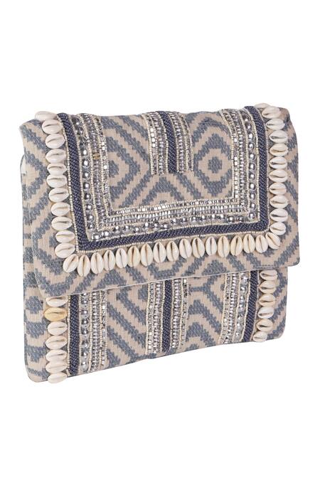 Samyukta Singhania_Gray Beads Designer Silk Handbag With Detachable Sling _at_Aza_Fashions