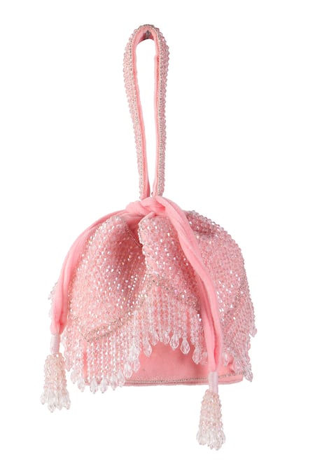 Nazaakat By Samara Singh Beaded Pink Potli Handbag 