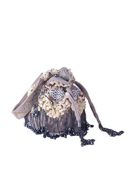 Nazaakat By Samara Singh Gray Beads Designer Silk Potli Bag With Handle Online at Aza Fashions Nazaakat By Samara Singh_Gray Beads Designer Silk Potli Bag With Handle _Online_at_Aza_Fashions