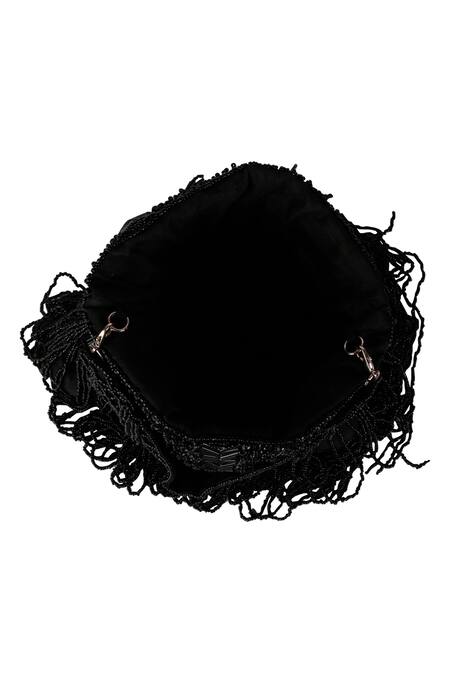 Nazaakat By Samara Singh_Black Beads, Fringe Designer Silk Potli Bag _Online_at_Aza_Fashions