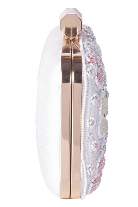 Buy_Nazaakat By Samara Singh_Ivory Embroidery, Rhinestones Floral Clutch With Sling_Online_at_Aza_Fashions