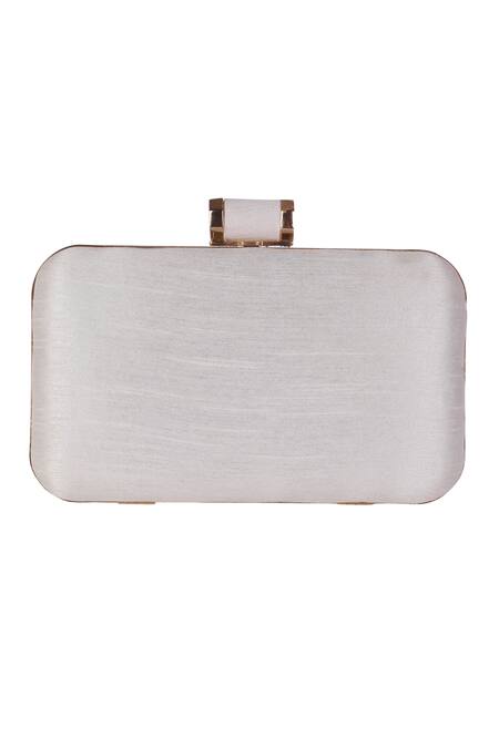 Shop_Nazaakat By Samara Singh_Ivory Embroidery, Rhinestones Floral Clutch With Sling_Online_at_Aza_Fashions