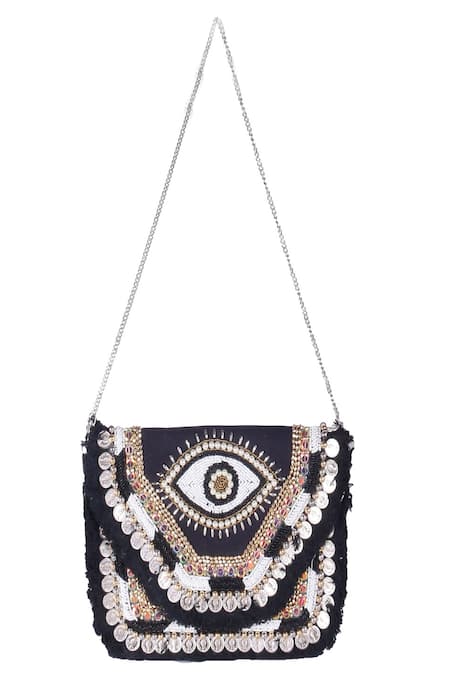 Nazaakat By Samara Singh Embroidered Black Silk Handbag 