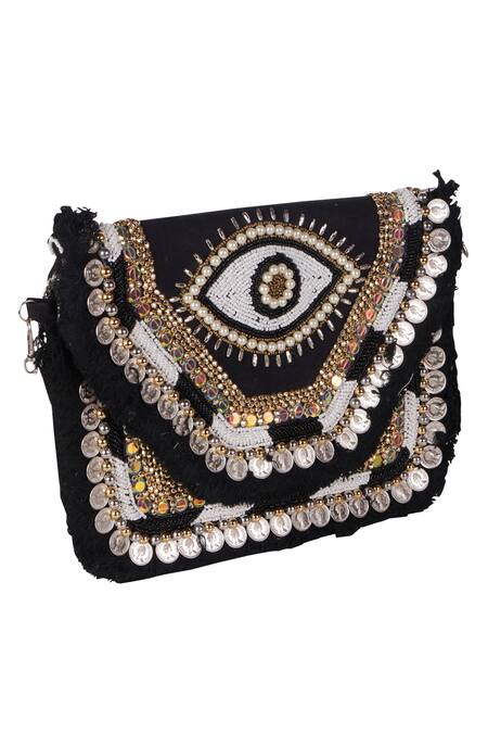 Nazaakat By Samara Singh_Black Sequins, Beads Embroidered Silk Handbag _at_Aza_Fashions