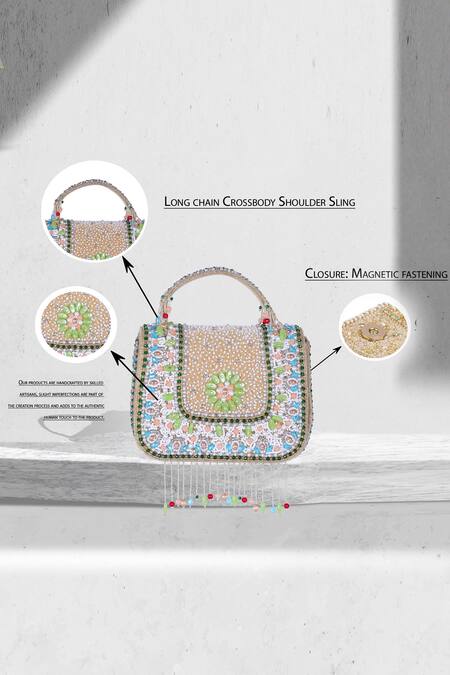 Buy Nazaakat By Samara Singh Peach Beads, Embroidery Embellished Silk Handbag Online at Aza Fashions Buy_Nazaakat By Samara Singh_Peach Beads, Embroidery Embellished Silk Handbag _Online_at_Aza_Fashions