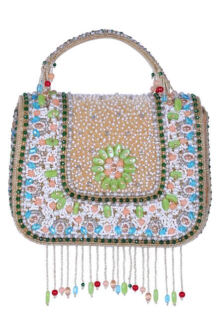 Buy_Nazaakat By Samara Singh_Peach Beads, Embroidery Embellished Silk Handbag 
