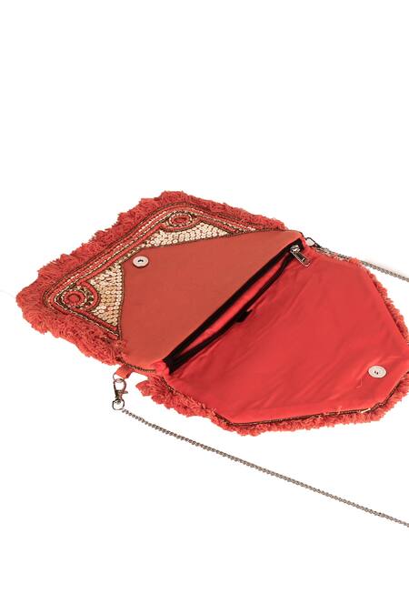 Buy_Nazaakat By Samara Singh_Red Beads, Sequins Silk Designer Handbag _Online_at_Aza_Fashions