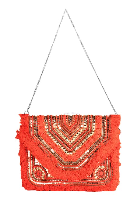 Nazaakat By Samara Singh Red Silk Designer Handbag 