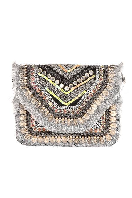 Nazaakat By Samara Singh_Multi Color Sequins, Studs Designer Handbag With Sling _at_Aza_Fashions