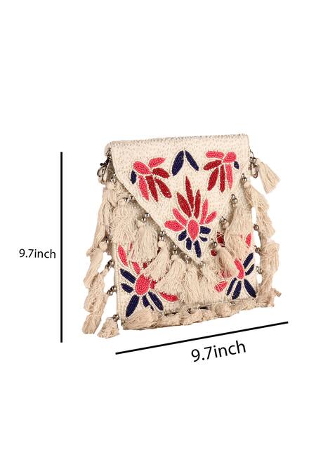 Shop Nazaakat By Samara Singh Multi Color Embroidery, Tassels Designer Handbag With Sling Online at Aza Fashions Shop_Nazaakat By Samara Singh_Multi Color Embroidery, Tassels Designer Handbag With Sling _Online_at_Aza_Fashions