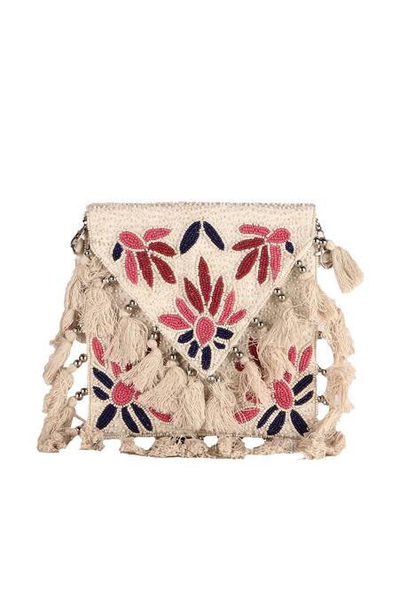Nazaakat By Samara Singh_Multi Color Embroidery, Tassels Designer Handbag With Sling _at_Aza_Fashions