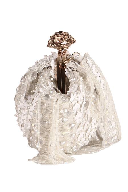 Buy_Nazaakat By Samara Singh_Off White Applique, Beads Designer Silk Handbag With Detachable Handle_Online_at_Aza_Fashions