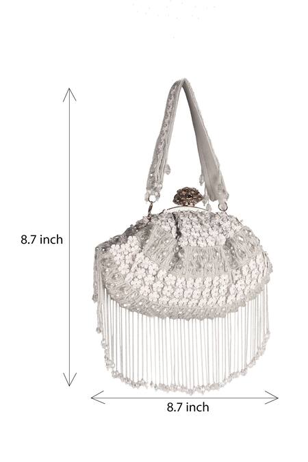 Buy_Nazaakat By Samara Singh_Off White Applique, Beads Designer Silk Handbag With Detachable Handle