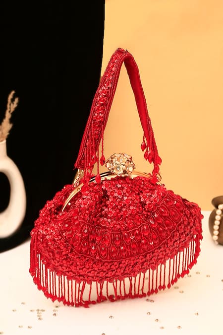 Samyukta Singhania Designer Red Silk Handbag 