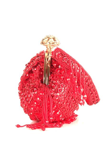 Buy_Nazaakat By Samara Singh_Red Sequins, Beads Designer Silk Handbag_Online_at_Aza_Fashions