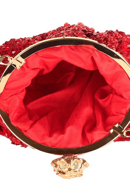 Shop_Nazaakat By Samara Singh_Red Sequins, Beads Designer Silk Handbag_Online_at_Aza_Fashions